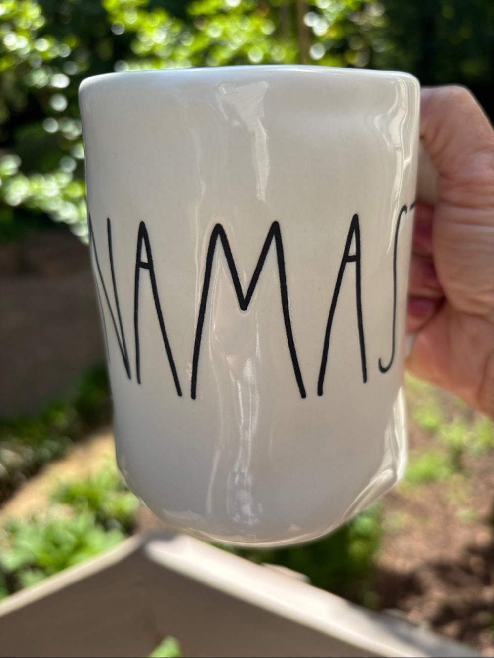 Rae Dunn Cream Ceramic Mug with Black Lettering - Namaste